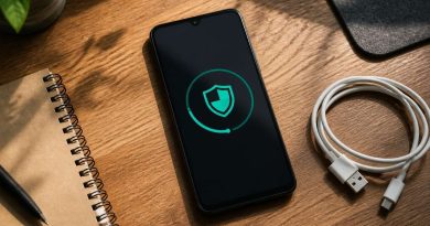 Teléfono Android en una mesa de trabajo durante una comprobación segura